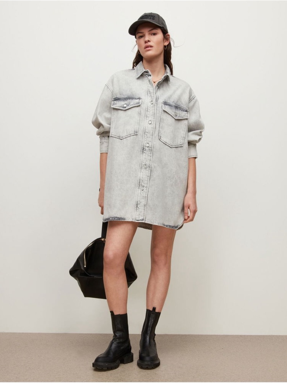 AllSaints Light Gray Oversized Denim Shirt Jacket